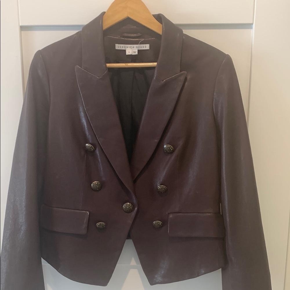Veronica Beard Women's Double-Breasted Leather Jacket - Dark Brown